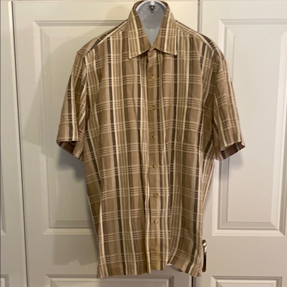 St. John's Bay Tan and White Casual Button Down Shirt